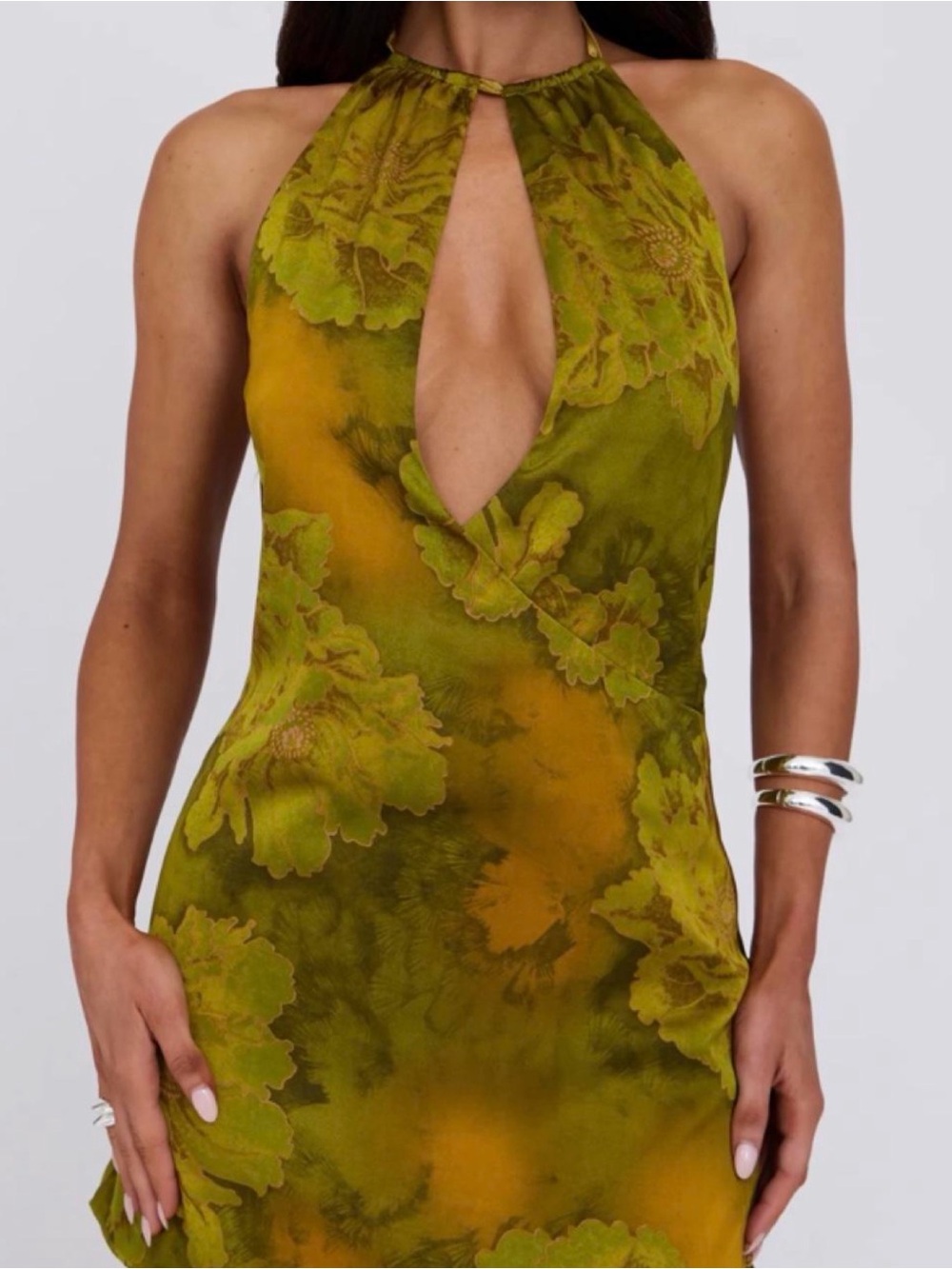 Tiger Mist Olive Green Floral Backless Halter top